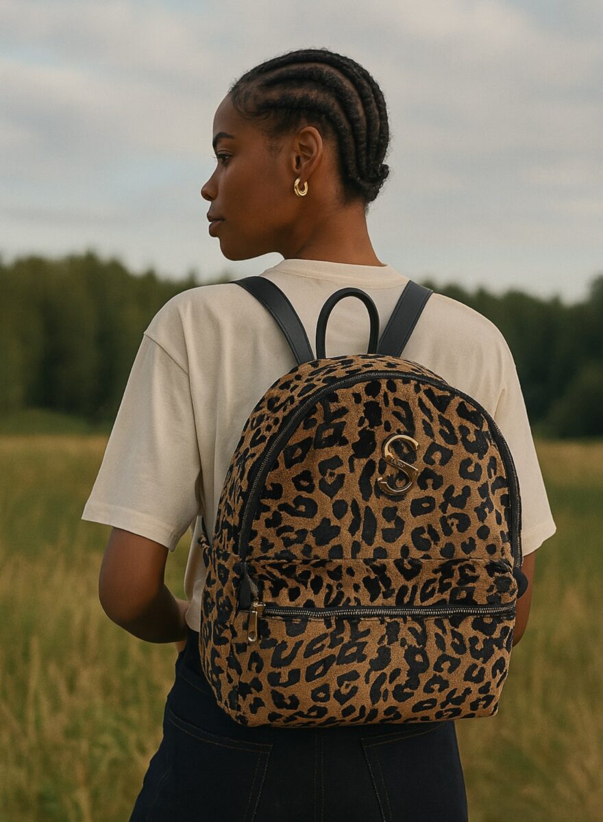 LEOPARD VELVET BROWN BACKPACK LEOPARD VELVET BROWN BACKPACK - Image 1