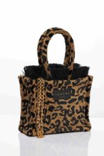 LEOPARD VELVET BROWN MINI TOTE BAG - Image 3