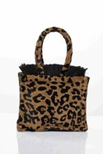 LEOPARD VELVET BROWN MINI TOTE BAG - Image 2