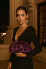 LEOPARD VELVET MAGENTA BUCKET BAG