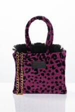 LEOPARD VELVET MAGENTA MINI TOTE BAG - Image 4