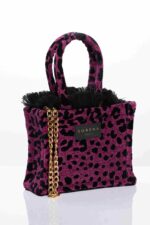 LEOPARD VELVET MAGENTA MINI TOTE BAG - Image 3