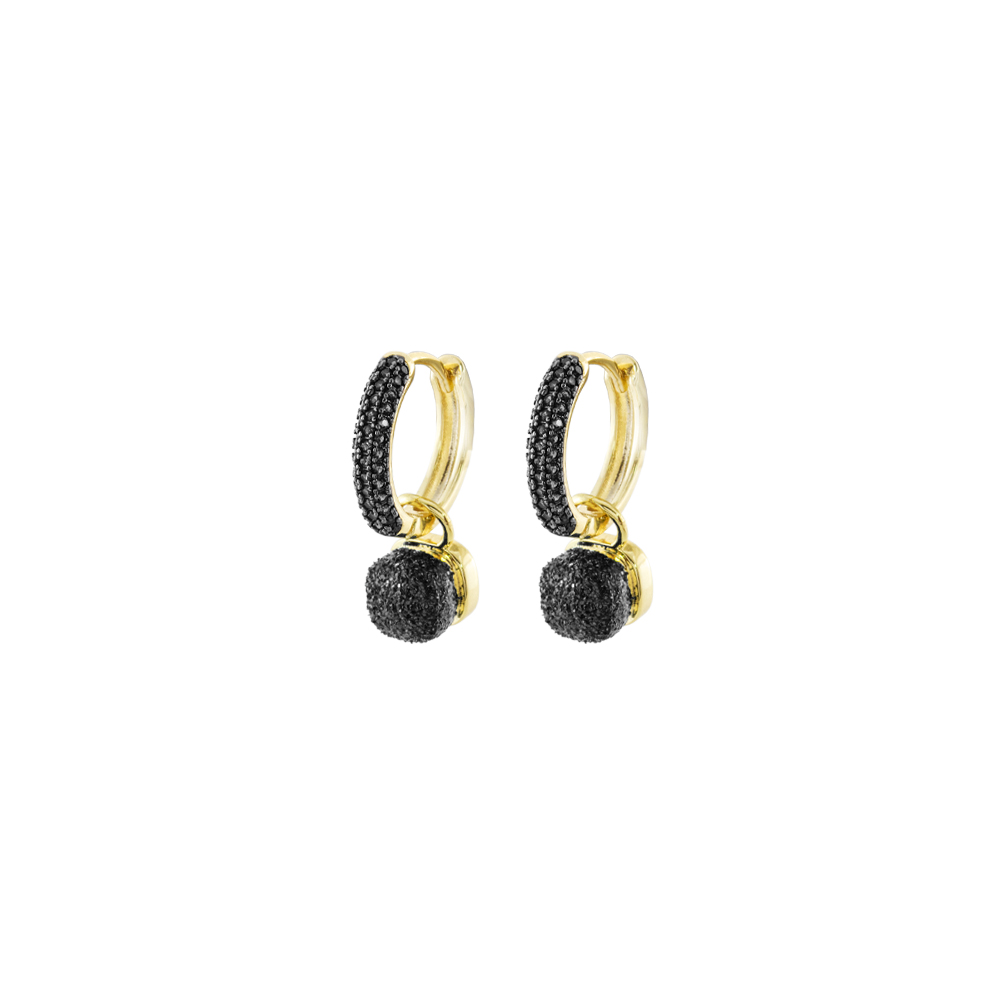 03L15-01861 Σκουλαρίκια Candy Festive μεταλλικά επίχρυσα κρικάκια με μαύρο glitter και μαύρα ζιργκόν - Image 1