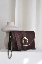 Briana Δερμάτινη Τσάντα ώμου - Chocolate Suede - Image 5