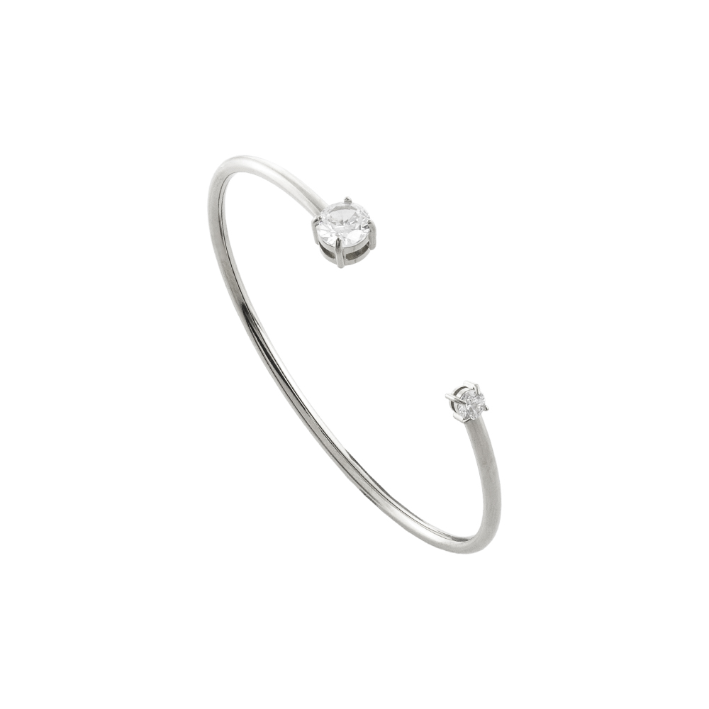 02J03-00037 Βραχιόλι Happy Hearts ατσάλινο σταθερό με λευκά στρογγυλά ζιργκόν - Image 1