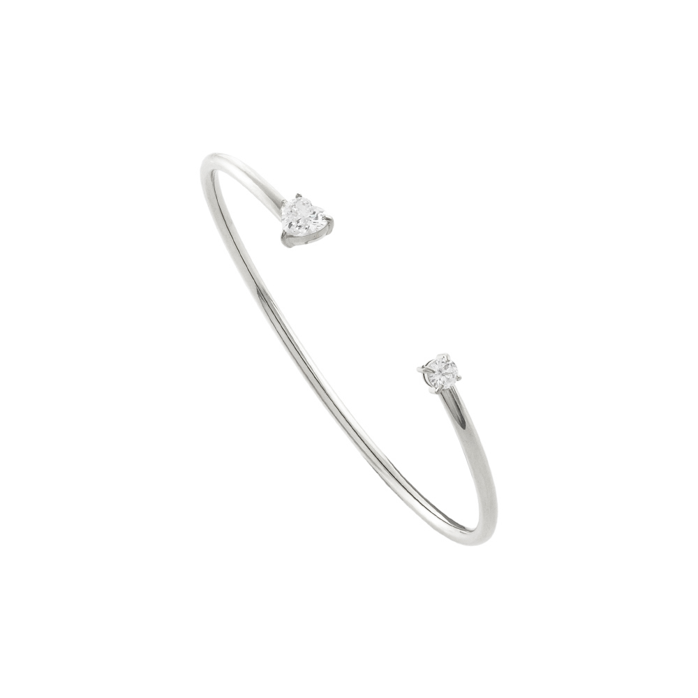 02J03-00039 Βραχιόλι Happy Hearts ατσάλινο σταθερό με δύο λευκά ζιργκόν - Image 1